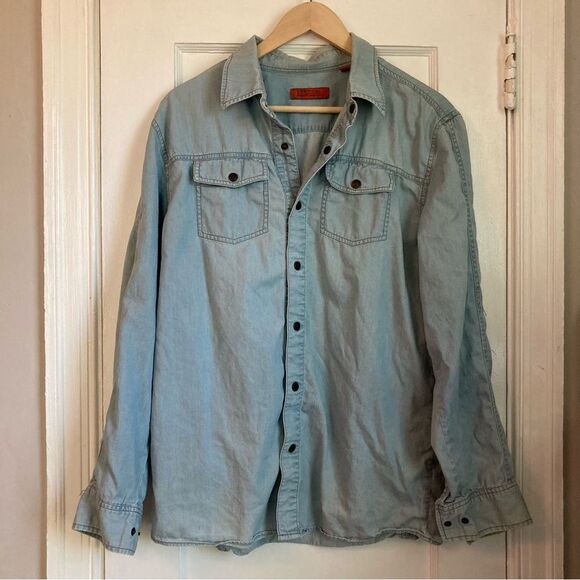 Lightweight Cotton Denim Chambray Shirt with Button Snaps - Picture 1 of 5